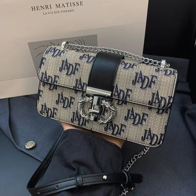Lettre rétro imprimée Chaîne longue épaule Femmes sac transversale type fermeture ZIP