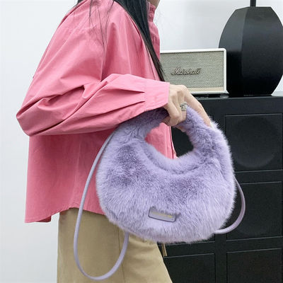 Sacs à main en fourrure de renard d'hiver brun mini Longue chaîne Sacs en fourrure de fourrure moelleux pour femmes sophistiquées