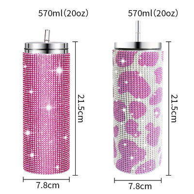 Rhinestone Bling Diamant Glitter en acier inoxydable Thermal Tumbler Parfait pour le café thé eau bière comprend couvercle et paille