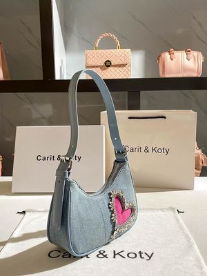 Sac à main en denim en forme de cœur élégant pour femmes à poignée unique Fermeture à fermeture à glissière doublure en coton