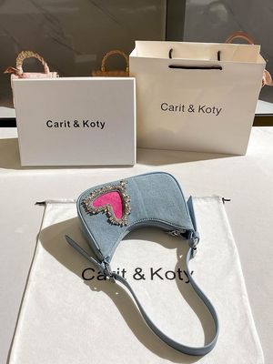 Sac à main en denim en forme de cœur élégant pour femmes à poignée unique Fermeture à fermeture à glissière doublure en coton