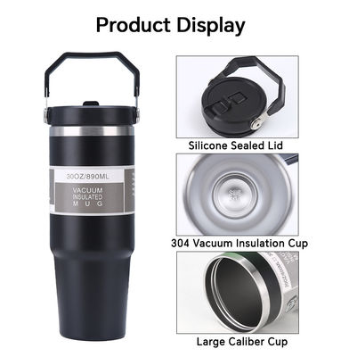 Une tasse à café en verre auto bière voyageuse avec poignée et couvercle 20oz 30oz