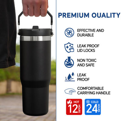Une tasse à café en verre auto bière voyageuse avec poignée et couvercle 20oz 30oz