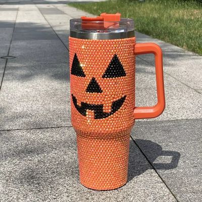 Design Halloween 40 oz Rhinestone Tumbler avec le motif de la citrouille et de l' acier inoxydable