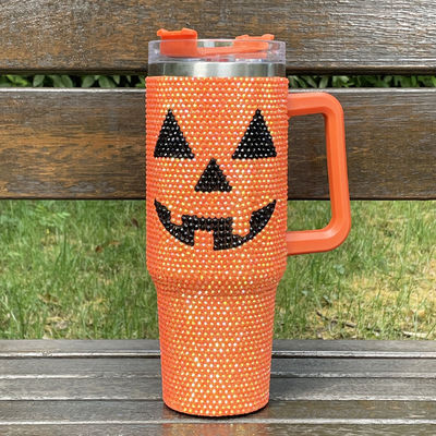 Design Halloween 40 oz Rhinestone Tumbler avec le motif de la citrouille et de l' acier inoxydable