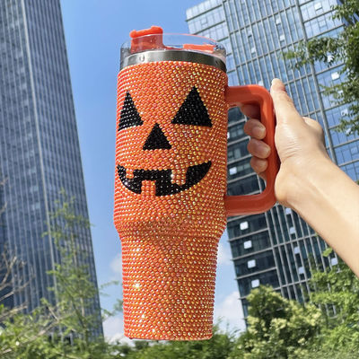 Design Halloween 40 oz Rhinestone Tumbler avec le motif de la citrouille et de l' acier inoxydable