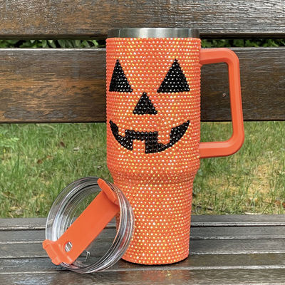 Design Halloween 40 oz Rhinestone Tumbler avec le motif de la citrouille et de l' acier inoxydable