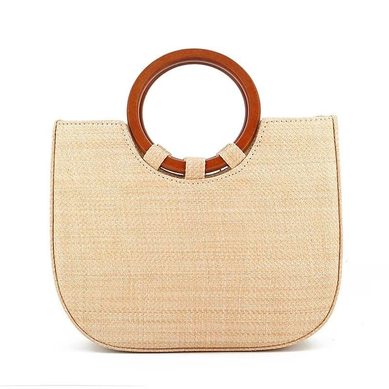 Sac de femme tissé avec une poignée d'herbe et de bois pour les loisirs