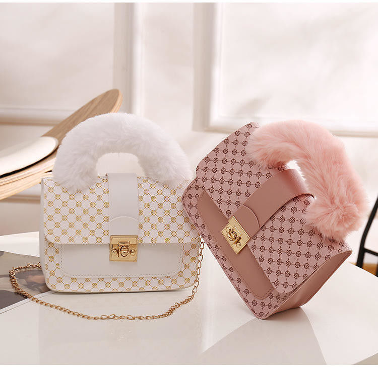 L carré mini sac de laine d'agneau d'hiver et sac messager en PU pour sac à main à la mode